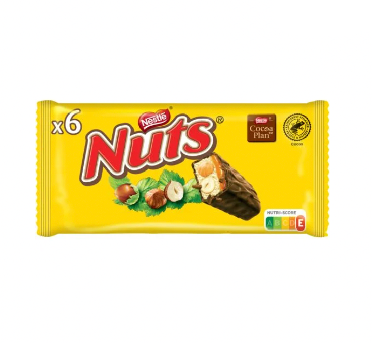 Barres de chocolat et noisettes NUTS les 6 barres de 42g