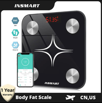 Balance numérique de poids corporel, avec Bluetooth, intelligente, électronique, analyseur IMC